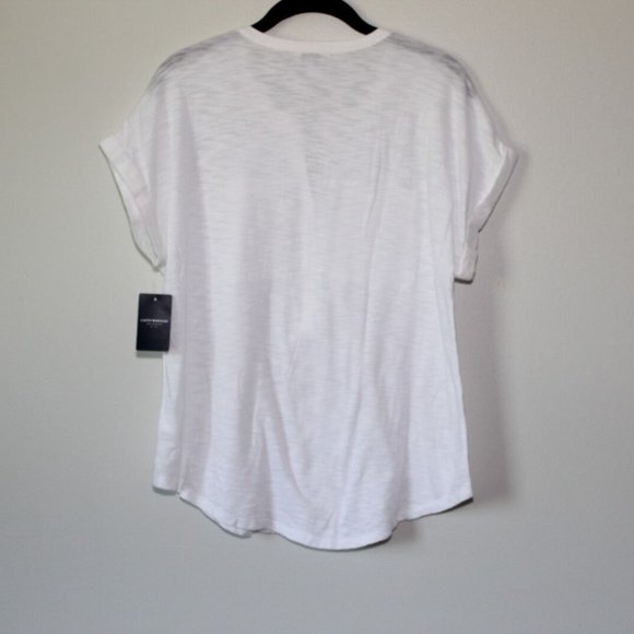 NWT Lucky Brand Short Sleeve Half Button Up Shirt White Women's Medium H13423 - Picture 8 of 10